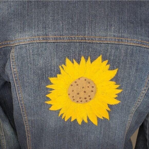 SUNFLOWER denim jacket‎ hand painted dark wash blue M - Picture 3 of 9